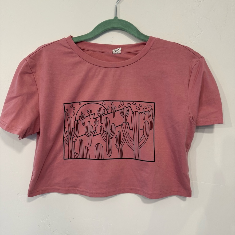 Pink Crop Top with Cactus Print